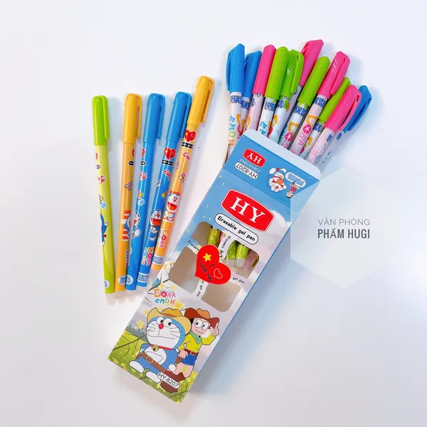 Hộp 12 Cây Bút Gel Tẩy Xóa Được (ngòi 0.38mm) HY Doremon mực đậm và đều