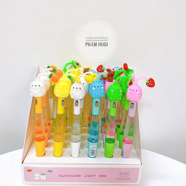 Bút gel đầu thú có đèn phát sáng (mực Xanh) thân kim tuyến dễ thương