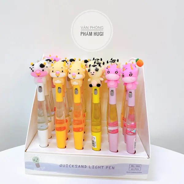 Bút gel đầu thú có đèn phát sáng (mực Xanh) thân kim tuyến dễ thương