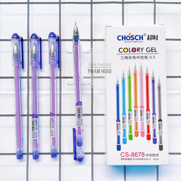 Hộp 12 cây bút gel nước mực tím CHOSCH CS - 8678 (Loại tốt) mực đậm và đều