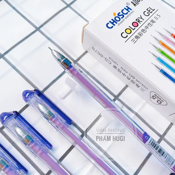 Hộp 12 cây bút gel nước mực tím CHOSCH CS - 8678 (Loại tốt) mực đậm và đều
