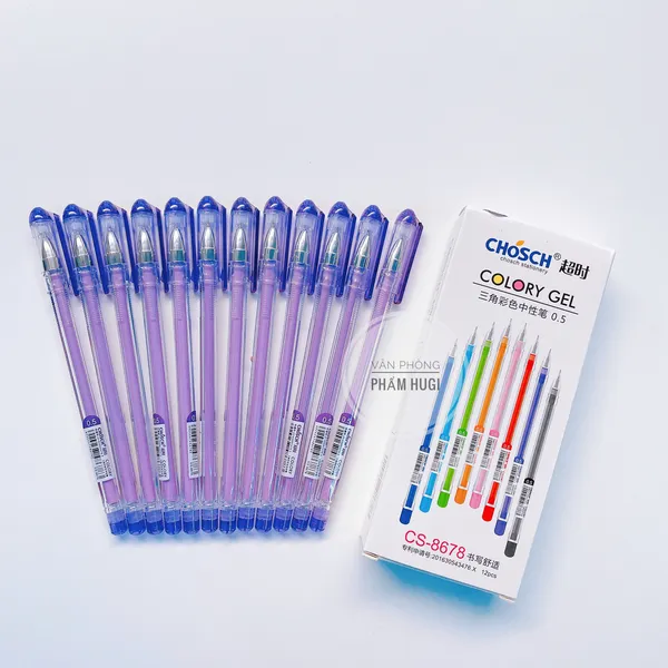 Hộp 12 cây bút gel nước mực tím CHOSCH CS - 8678 (Loại tốt) mực đậm và đều