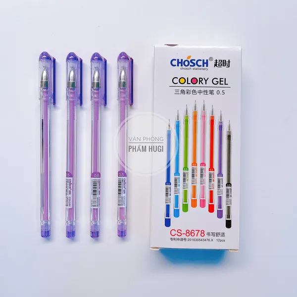 Hộp 12 cây bút gel nước mực tím CHOSCH CS - 8678 (Loại tốt) mực đậm và đều