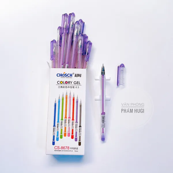 Hộp 12 cây bút gel nước mực tím CHOSCH CS - 8678 (Loại tốt) mực đậm và đều