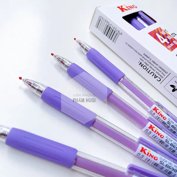 Hộp 12 cây bút gel đầu bấm King SL-8698 mực đậm và đều (mực Xanh/Tím/Đỏ)