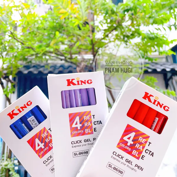 Hộp 12 cây bút gel đầu bấm King SL-8698 mực đậm và đều (mực Xanh/Tím/Đỏ)