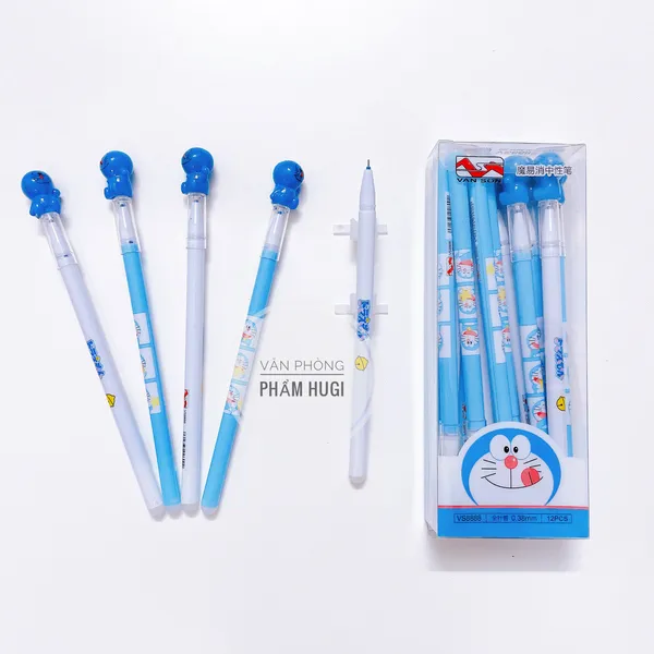 Hộp 12 cây bút gel Tẩy Xóa được Doremon VS-8888 (ngòi 0.38mm) nét thanh mãnh dành cho học sinh
