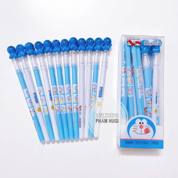 Hộp 12 cây bút gel Tẩy Xóa được Doremon VS-8888 (ngòi 0.38mm) nét thanh mãnh dành cho học sinh