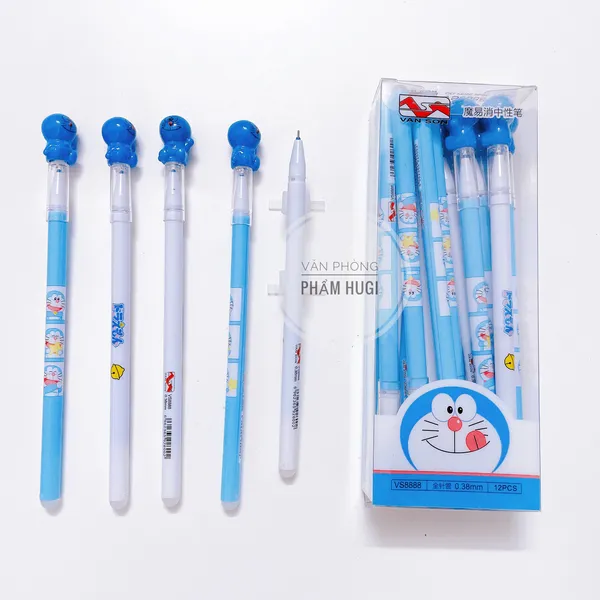 Hộp 12 cây bút gel Tẩy Xóa được Doremon VS-8888 (ngòi 0.38mm) nét thanh mãnh dành cho học sinh