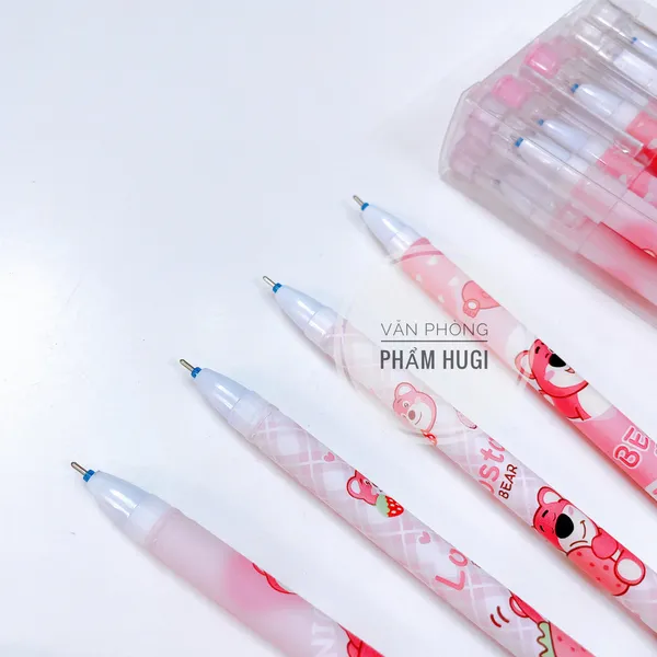Hộp 12 Cây Bút Gel Tẩy Xóa được họa tiết Gấu Dâu dễ thương (mực xanh/tím) mực đậm và đều