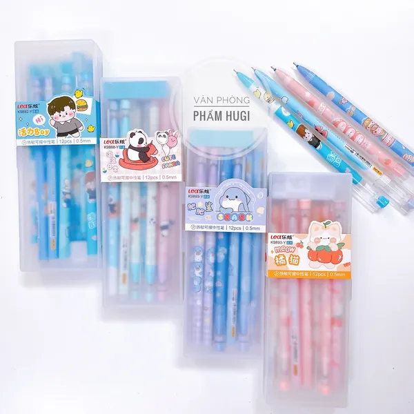 Hộp 12 cây bút gel Tẩy Xóa được LEX (mực Xanh) đựng trong hộp nhựa cao cấp