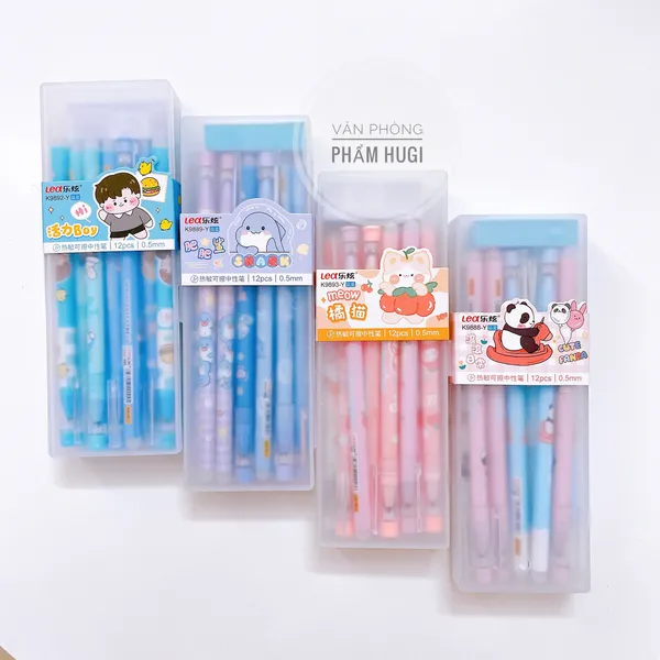 Hộp 12 cây bút gel Tẩy Xóa được LEX (mực Xanh) đựng trong hộp nhựa cao cấp