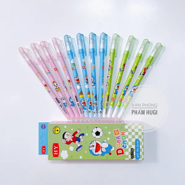 Hộp 12 Cây Bút Gel Tẩy Xóa Được (ngòi 0.38mm) HY Doremon mực đậm và đều