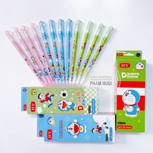 Hộp 12 Cây Bút Gel Tẩy Xóa Được (ngòi 0.38mm) HY Doremon mực đậm và đều