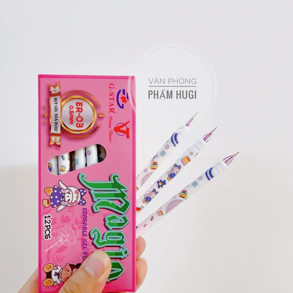 Hộp 12 Cây Bút Gel Tẩy Xóa Được Gstar ER-03 (Loại tốt) mực đậm và đều chuyên dùng cho các em học sinh tiểu học