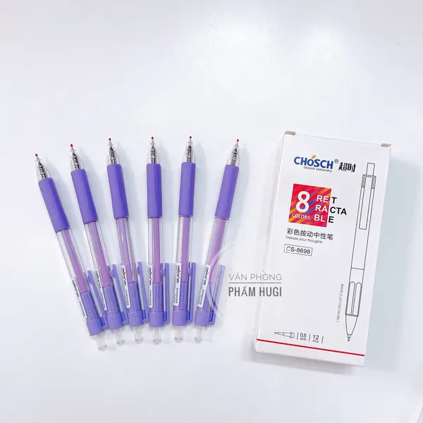 Hộp 12 Cây Bút Gel CHOSCH - 8698 dạng bấm loại tốt (Mực Xanh/tím/đỏ/đen)