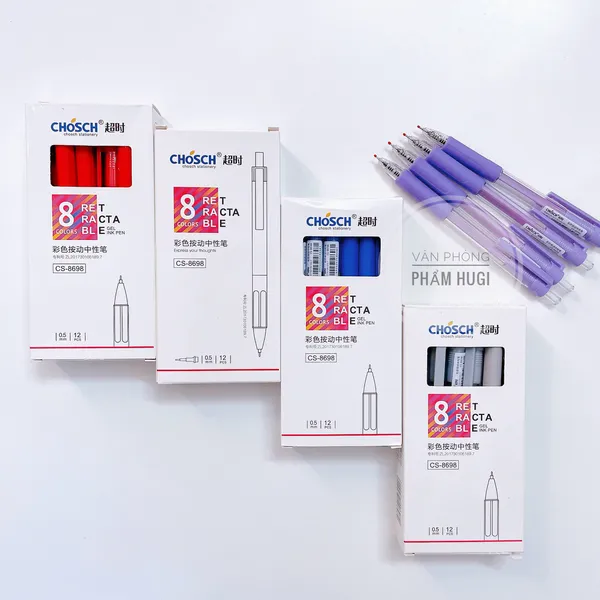 Hộp 12 Cây Bút Gel CHOSCH - 8698 dạng bấm loại tốt (Mực Xanh/tím/đỏ/đen)