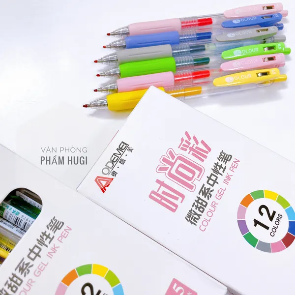 Hộp 12 Cây Bút Gel Bấm 12 Màu khác nhau Aodemei GP-9803H (Loại tốt) mực đều đậm và đẹp