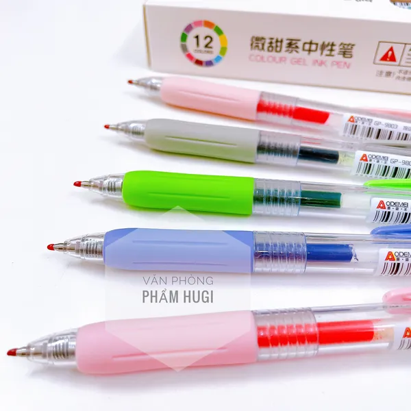 Hộp 12 Cây Bút Gel Bấm 12 Màu khác nhau Aodemei GP-9803H (Loại tốt) mực đều đậm và đẹp