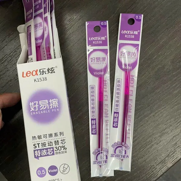 Hộp 20 ruột bút gel Bấm Xóa được loại tốt (mực Xanh/Tím) ruột thay thế cho bút gel Bấm Xóa