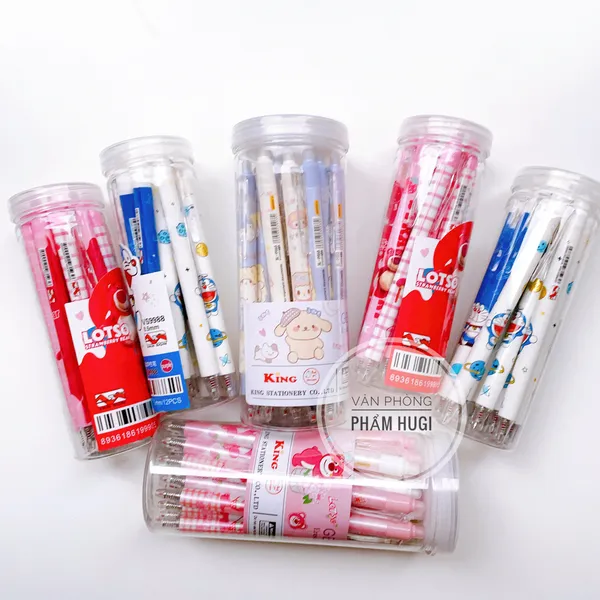 Lon 12 cây bút gel Bấm Tẩy Xóa được nhiều mẫu dễ thương (mực Xanh/Tím)