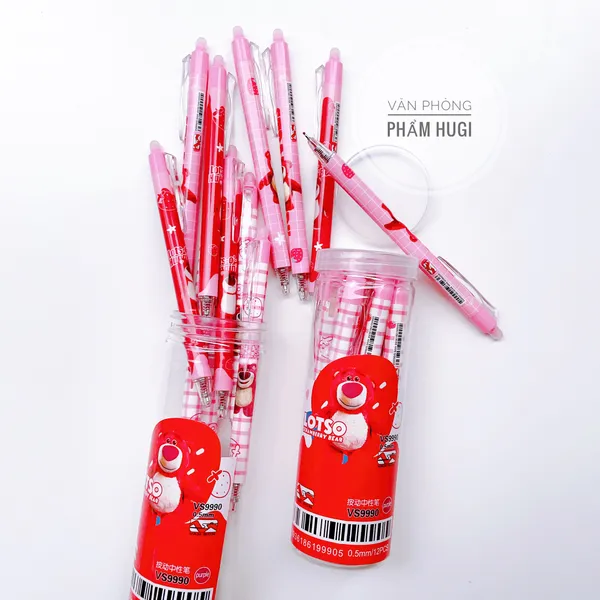 Lon 12 cây bút gel Bấm Tẩy Xóa được nhiều mẫu dễ thương (mực Xanh/Tím)