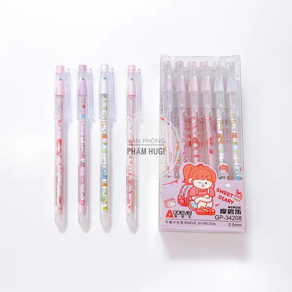 Hộp 12 Cây Bút Gel Tẩy Xóa Được Aodemei loại tốt mực đậm và đều (nhiều mẫu dễ thương)