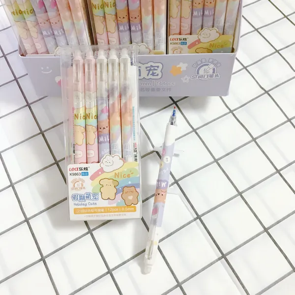 Hộp 12 Cây Bút Gel Bấm Tẩy Xóa được nhiều mẫu dễ thương (mực xanh/tím)