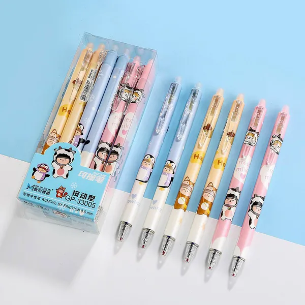 Hộp 12 Cây Bút Gel Bấm Tẩy Xóa được nhiều mẫu dễ thương (mực xanh/tím)