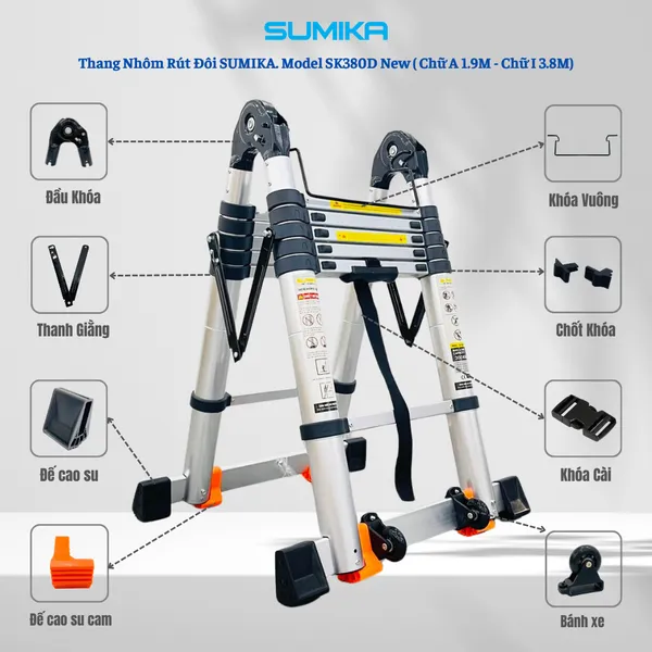 Thang Nhôm Rút Xếp Chữ A SUMIKA SK380D