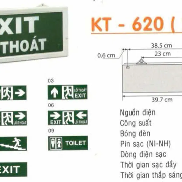 Đèn Exit KT 620 Kentom Dạng Hộp 2 Mặt