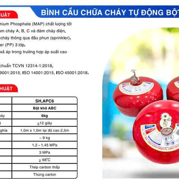 Bình Cầu Chữa Cháy Tự Động Sông Hồng Bột ABC 6Kg SH.APC6