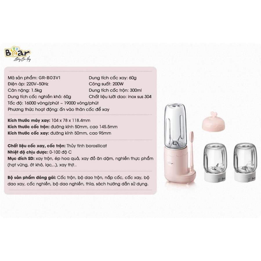 Máy xay 3 Cối Ăn Dặm Bear LLJ C04J1