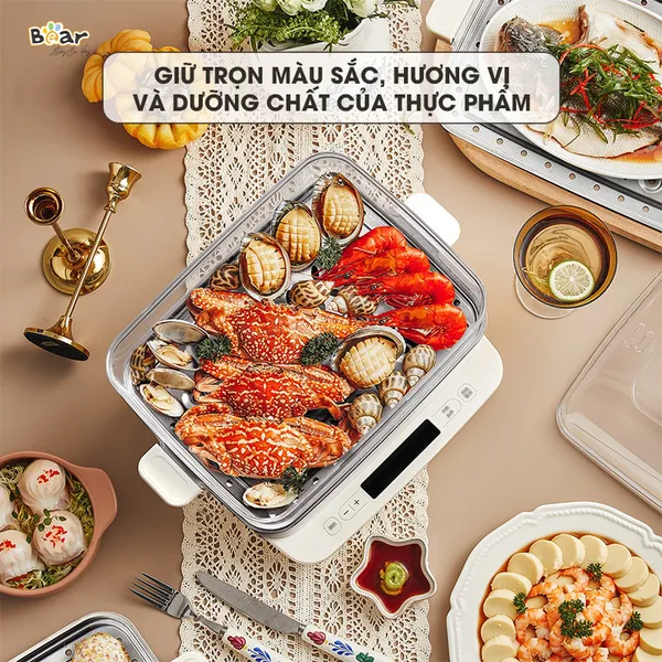 Nồi hấp điện đa năng 3 tầng Bear DZG-CA2G2