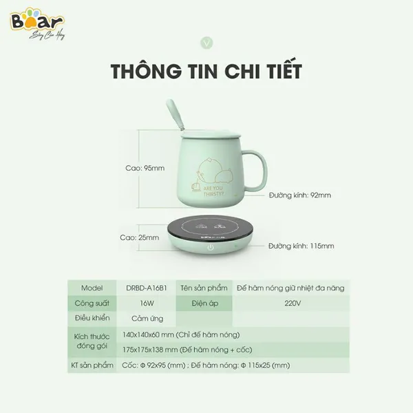Đế làm nóng giữ nhiệt hâm nóng đồ uống Bear DRBD-A16B1