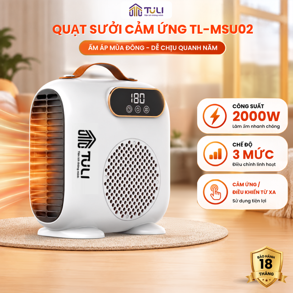 Quạt sưởi mini cảm ứng TULI TL-MSU02, Cs 2000W, 3 chế độ, có remote điều khiển, làm ấm nhanh,BH 18 Tháng