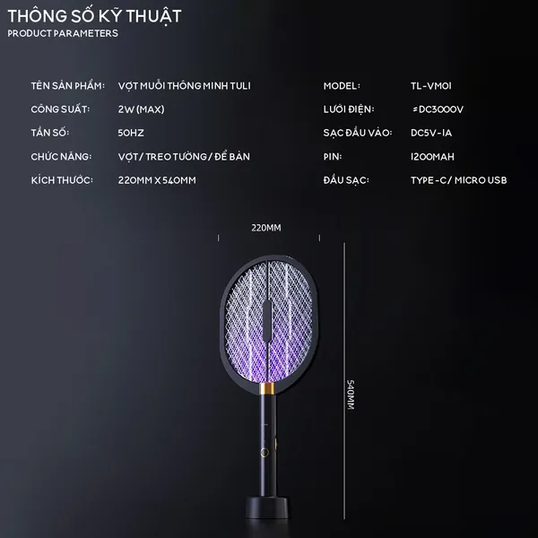 Vợt muỗi cao cấp TULI TL-VM01