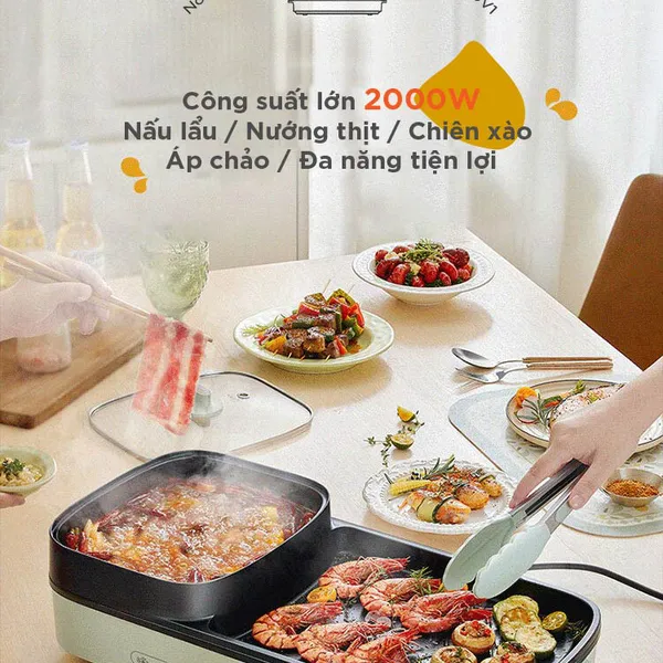 Nồi điện nấu lẩu và nướng 2 ngăn Bear DKL-E20V1