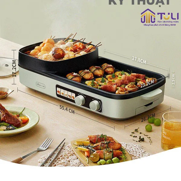 Nồi điện nấu lẩu và nướng 2 ngăn Bear DKL-E20V1
