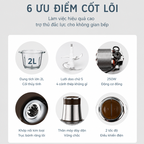 Máy xay thịt TULI TL-MXT2LR - dung tích 2L, kèm lưỡi đánh ruốc