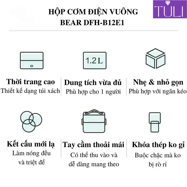 Hộp cơm điện cầm tay mini đa năng giữ nhiệt 2 tầng Bear DFH-B12E1