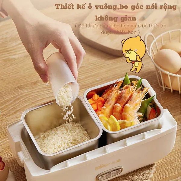 Hộp cơm điện cầm tay mini đa năng giữ nhiệt 2 tầng Bear DFH-B17K2