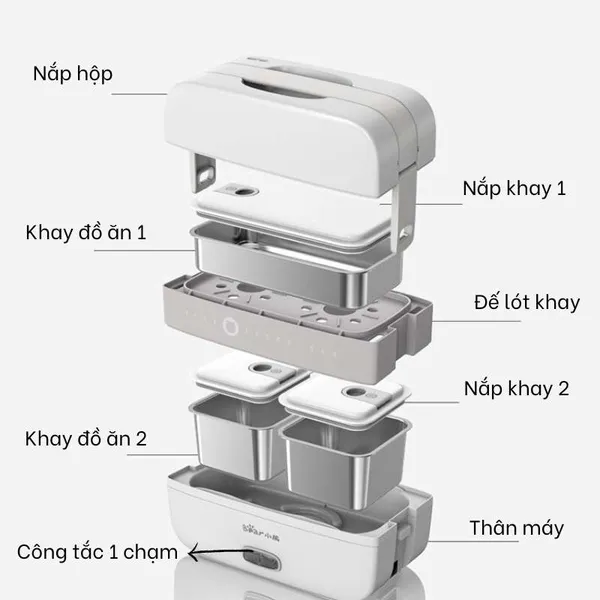 Hộp cơm điện cầm tay mini đa năng giữ nhiệt 2 tầng Bear DFH-B17K2