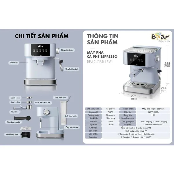 Máy pha cà phê Espresso tự động Bear B15V1
