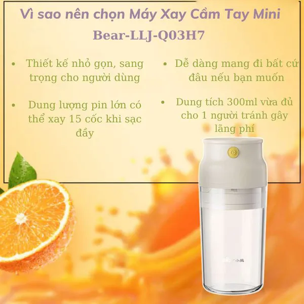 Máy xay sinh tố cầm tay mini tích điện Bear LLJ-Q04H6/Q04B5/Q03H7
