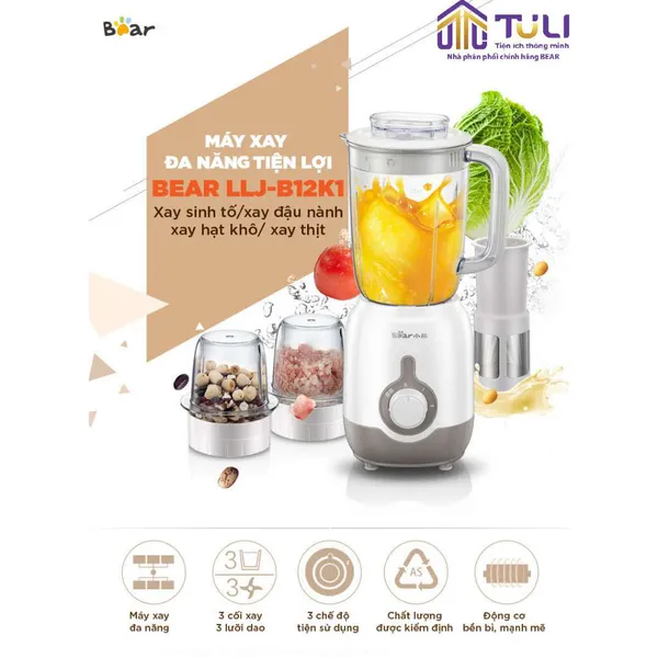 Máy xay sinh tố 3 in1 đa năng 1.2L Bear LLJ B12K1