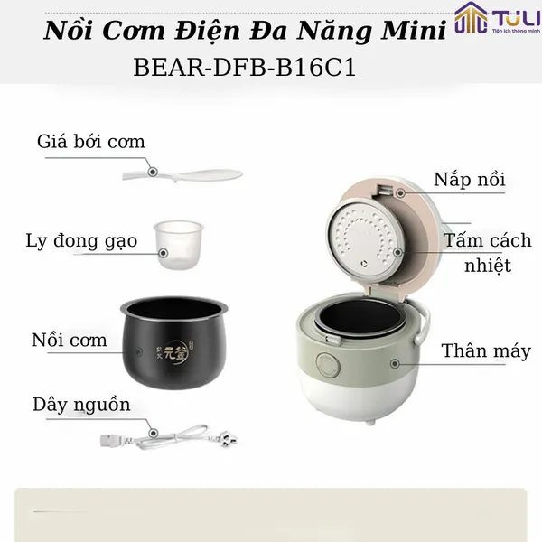 Nồi cơm điện thông minh 1.6L Bear B16C1