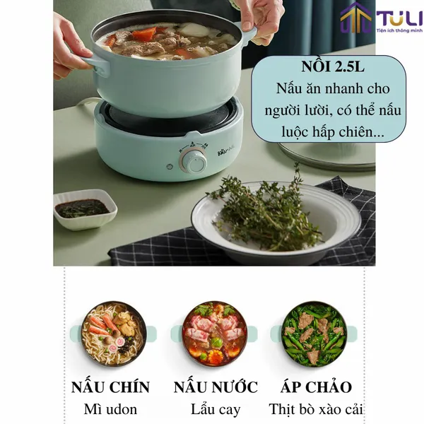 Nồi Lẩu Điện Đa Năng Bear DHG-B25B2 (Kèm chảo)