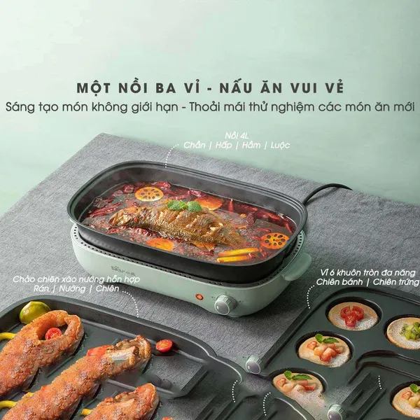 Nồi điện nấu lẩu và nướng 3 khay Bear DHG-C40D5