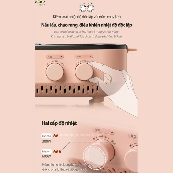 Nồi điện nấu lẩu và nướng 2 ngăn Bear DKL-C12D1